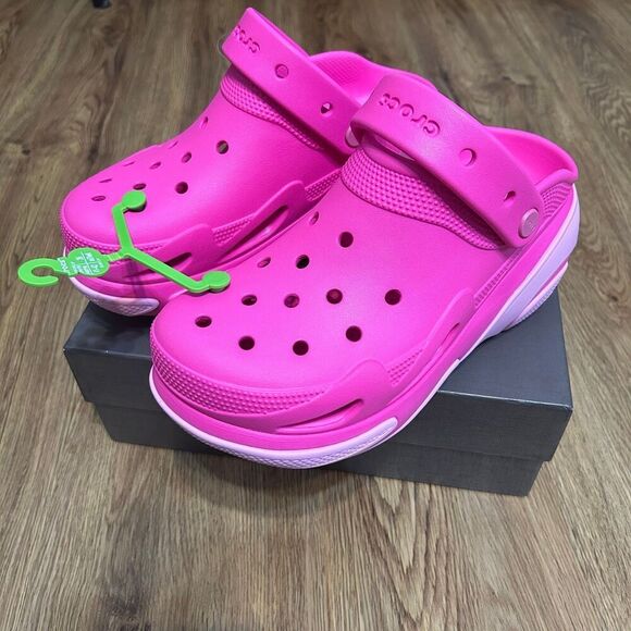 CROCS pink bubble crush platform clogs mules sandals shoes women’s 9 new - Picture 1 of 7